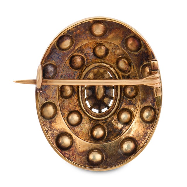 19th Century 19th Century French Victorian Rose Cut Diamond 18k Yellow Gold Enamel Brooch For Sale - Image 5 of 5