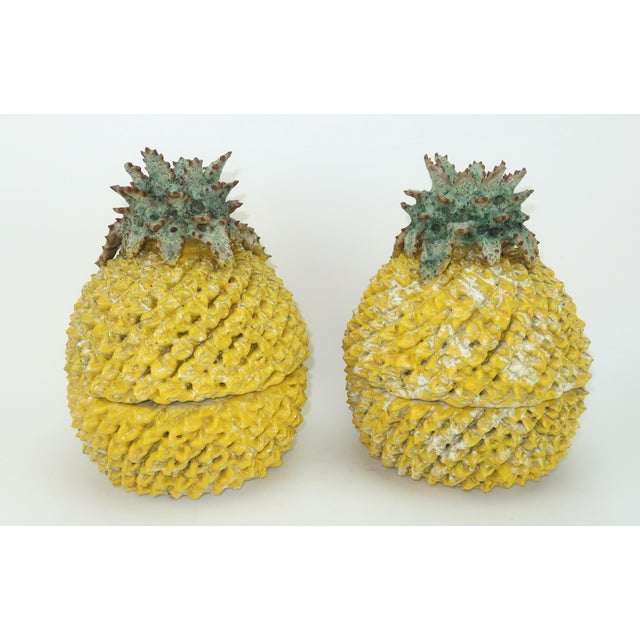 Mid-Century Modern Currey & Company Ceramic Pottery Pineapple Canisters Centerpieces, a Pair For Sale - Image 3 of 9