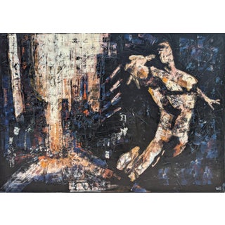 Pierre Olié "Super Hero" Contemporary Dark Toned Expressive Abstract Figurative Painting, Early 21st Century For Sale