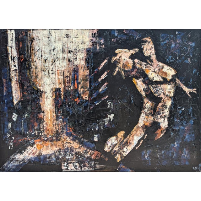 Pierre Olié "Super Hero" Contemporary Dark Toned Expressive Abstract Figurative Painting, Early 21st Century For Sale