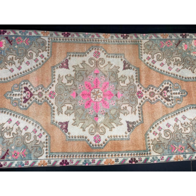 Orange Vintage Rustic Faded Turkish Handmade Wool Rug For Sale - Image 8 of 11