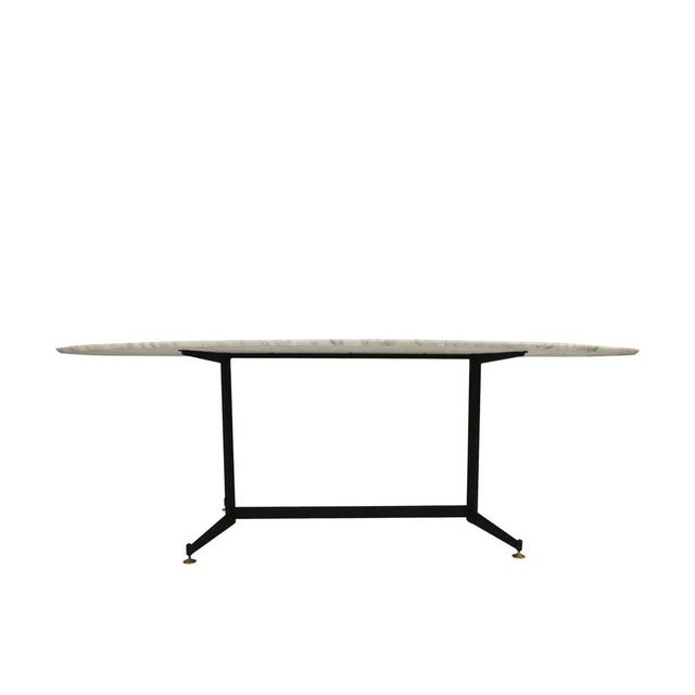 Mid-Century Modern Carrara Marble Dining Table with Metallic Foot, Italy, 1950s For Sale - Image 3 of 7