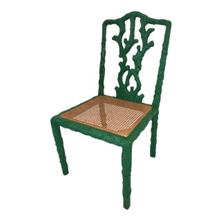 20th Century Boho Chic Green Caned Tree Accent Chair For Sale
