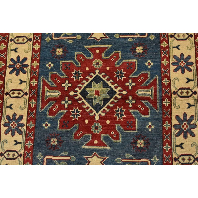 2020s Kazak Rug 3’11” X 5’11” Blue Wool Tribal Hand-Knotted Oriental Carpet For Sale - Image 5 of 12