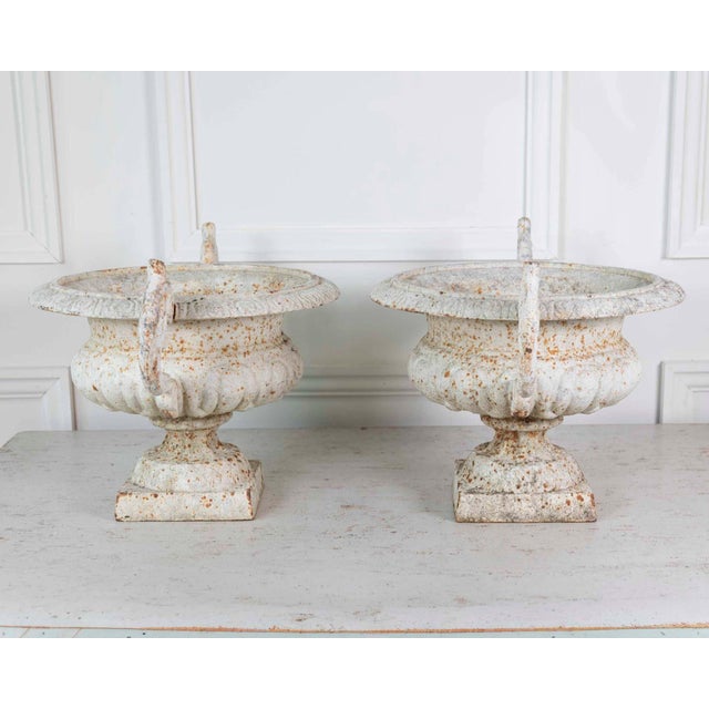 Victorian Pair of English 19th Century Cast-Iron Garden Urns For Sale - Image 3 of 13