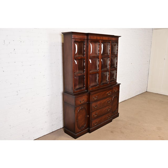 Baker Furniture Company Baker Furniture Style Georgian Mahogany Bubble Glass Breakfront Bookcase Cabinet With Drop Front Secretary Desk, Circa 1940s For Sale - Image 4 of 14