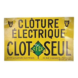Vintage Double-Sided Electric Fence Sign, Embossed Metal For Sale
