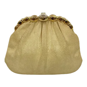 Judith Leiber Beige Lizard Tiger Eye Gemstone Clutch