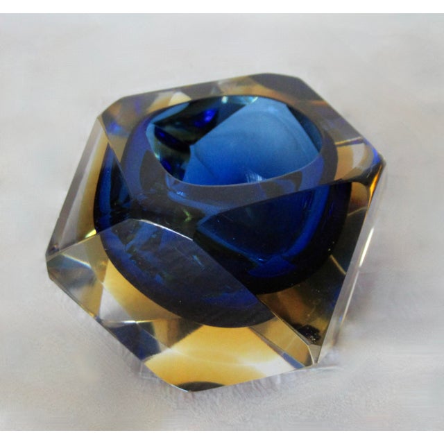 Glass C.1970s Italian Alessandro Mandruzzato, Hand Blown Faceted Murano Cobalt, Amber & Clear For Sale - Image 7 of 18