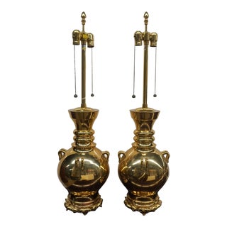Pair of Marbro American Polished Brass Table Lamps For Sale