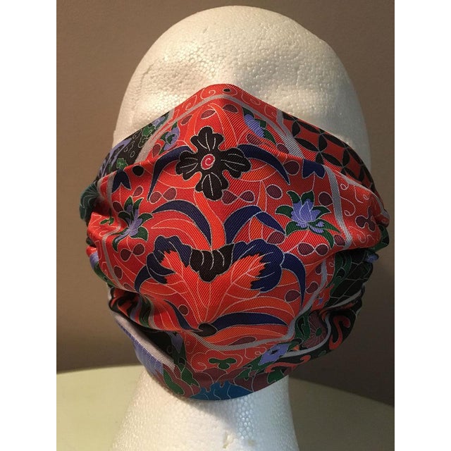Orange Handmade Hermes Collections Imperiales Silk Scarf Surgical Face Mask For Sale - Image 8 of 8