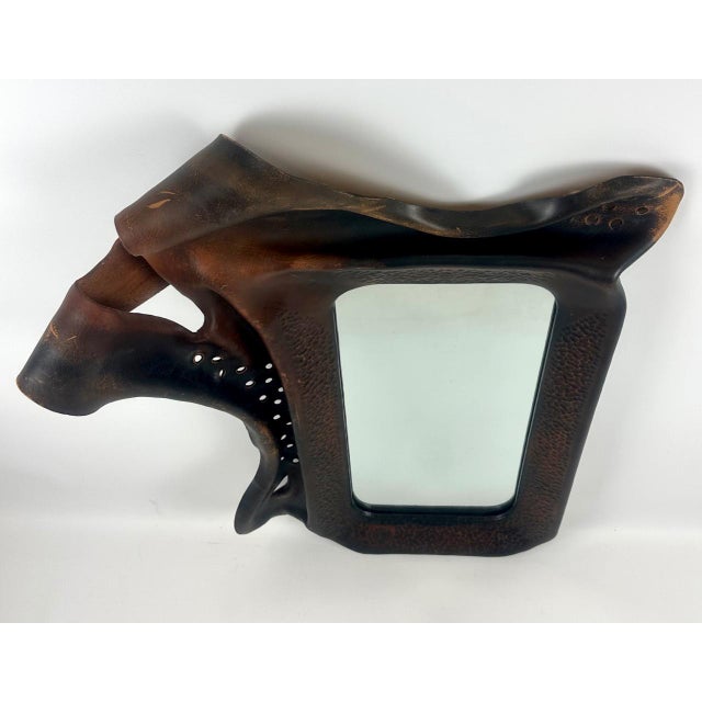 Polish Brutalist Leather Framed Mirror from Chronos, 1970s For Sale - Image 14 of 18