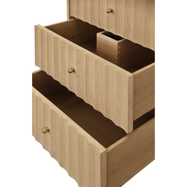 Not Yet Made - Made To Order Matthew Izzo Home Odin 24" Fluted Cerused Oak Single Porcelain Sink Bath Vanity With Polished Brass Knobs For Sale - Image 5 of 9