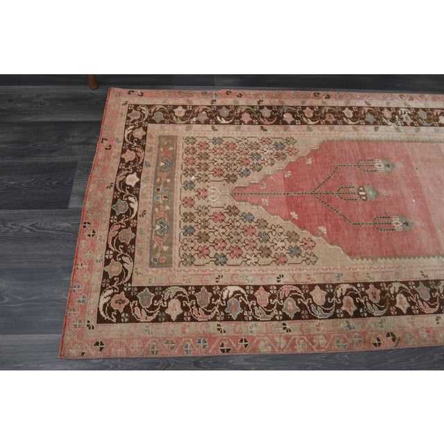 Textile 1970s Vintage Handmade Wool Cotton Pink Area Rug For Sale - Image 7 of 11