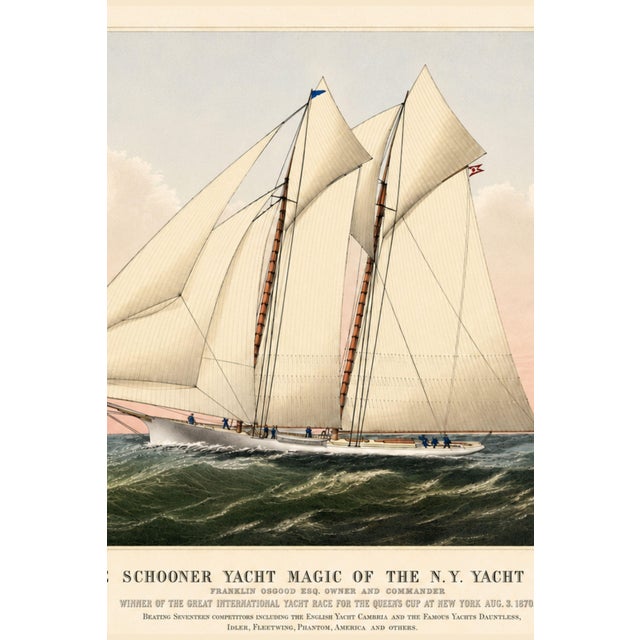 American Schooner Yacht of New York, Vintage Art Print Reproduction, 48" X 32" For Sale - Image 3 of 11