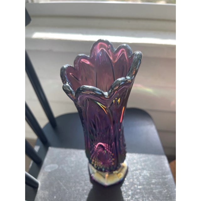 Glass Mid 20th Century Carnival Glass Swung Vase For Sale - Image 7 of 7