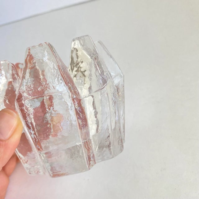 Glass Vintage Kosta Boda Orrefors Heavy Glass Icicle Crystal Votive Holder Mid Century For Sale - Image 7 of 13