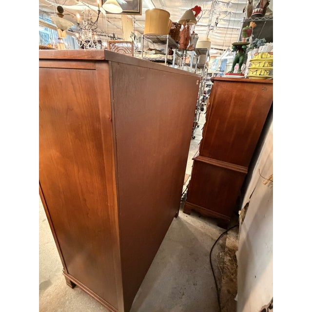 Baker Furniture Company Mid-20th Century Baker Furniture Empire Cherry & Burl Wood Highboy Dresser For Sale - Image 4 of 12