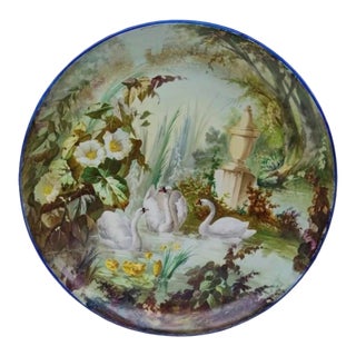 Large 19th Century French Faience Platter Swans Creil & Montereau For Sale