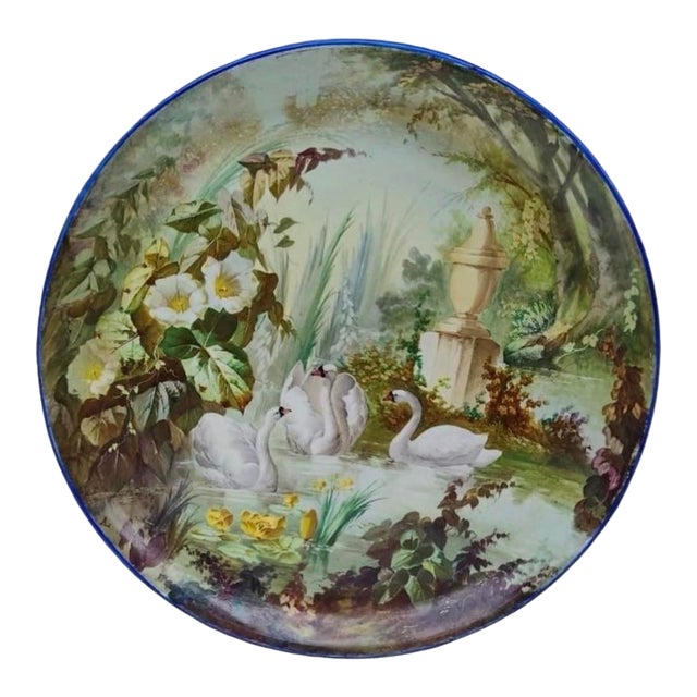 Large 19th Century French Faience Platter Swans Creil & Montereau For Sale