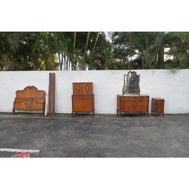 French Early 1900s Inlay Carved Dresser Bathroom Vanity and Mirror For Sale - Image 18 of 18