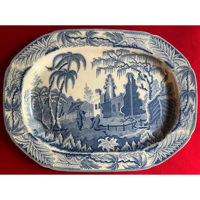 Davenport Large Antique 19th Century Davenport Blue & White Porcelain Platter With Chinoiserie Decoration For Sale - Image 4 of 11