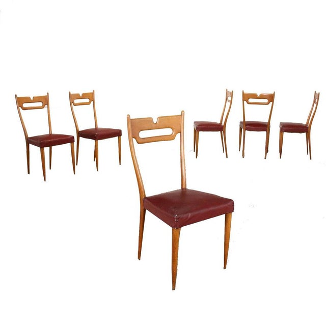 Brown Beech and Leatherette Chairs, 1950s, Set of 6 For Sale - Image 8 of 8
