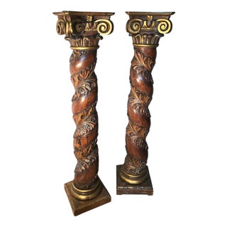 Antique Baroque Carved and Gilt Solomonic Columns, 1760s, Set of 2 For Sale