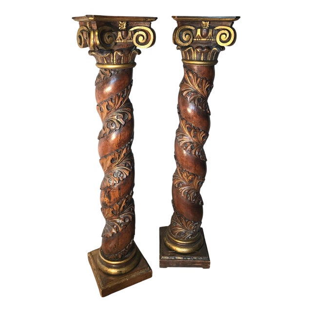 Antique Baroque Carved and Gilt Solomonic Columns, 1760s, Set of 2 For Sale