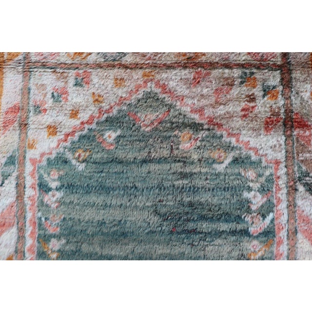 Antique Angora Oushak Rug With Solid Background in Teal, Blue, Orange Colors 3'2 X 5'4. For Sale - Image 9 of 11