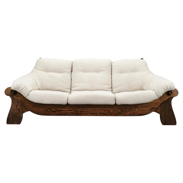 Brutalist Oak and Bouclé 3-Seater Sofa, Former Czechoslovakia, 1970s For Sale - Image 17 of 17