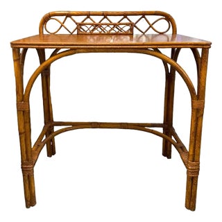 Vintage Small Rattan Writing Desk For Sale