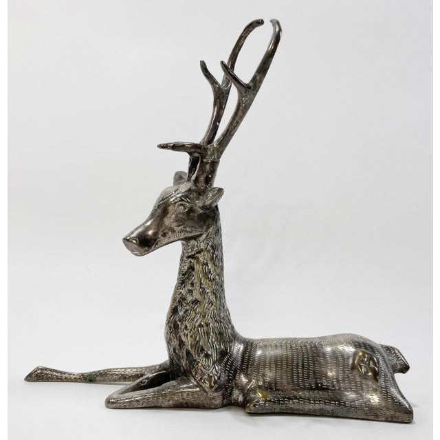 Vintage decorative seated silver plate deer figure with wonderful etched detail throughout. Heavy and quite unique. Large...