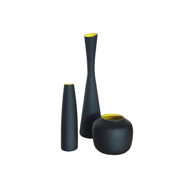 Black Vintage Black and Yellow Murano Glass Vases, 1950s, Set of 3 For Sale - Image 8 of 8