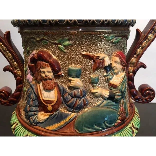 Large 19th Century Majolica 2 Handled Urn by Wilhelm Schiller and Son For Sale - Image 4 of 13
