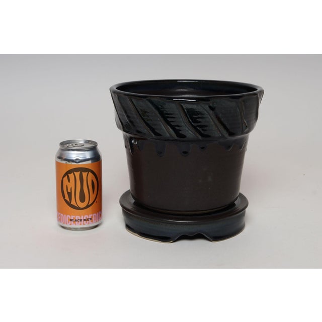 Vintage Matte Brown and Slate Glaze Ceramic Planter With Stand by Deanna Nichols For Sale - Image 9 of 18