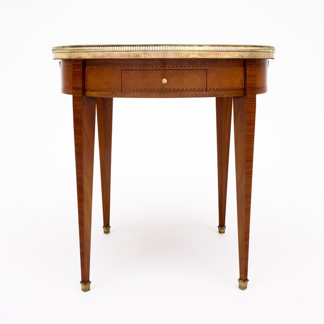 Wood French Louis XVI Bouillotte Side Table, Rosewood, Violet Brocatelle Marble, 1920s For Sale - Image 7 of 9