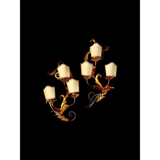 Large Florentine Gilt Wall Lamps attributed to Bianci, Italy, 1970s, Set of 2 For Sale - Image 6 of 9