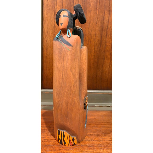 1980s Very Rare 13" Double Kachina Long-Haired Hopi Maiden by Randall Sahmie Hand Carved! For Sale - Image 9 of 16