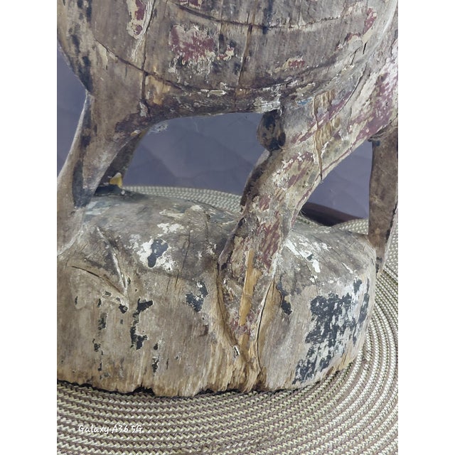 Cream Early 20th Century Wooden Folk Art Rooster Sculpture – Weathered Polychrome Paint For Sale - Image 8 of 13