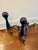 1960s Vintage Black Cast Iron Cannonball Fireplace Andirons – A Pair For Sale - Image 5 of 8