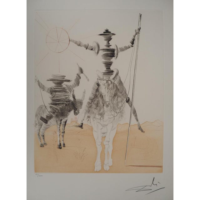 Modern Salvador Dali, Don Quixote and Sancho Panza, Original Etching For Sale - Image 3 of 12