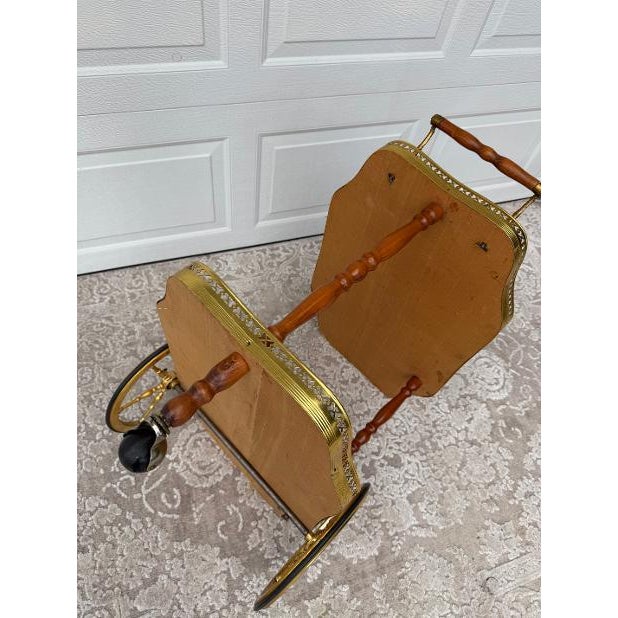 Mid-Century Traditional Wood and Brass Tea Cart With Floral Detail For Sale - Image 13 of 14