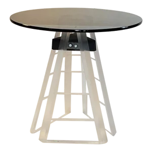 1970s Vintage Modern Round Accent Table Lucite Triangular Pyramid Base