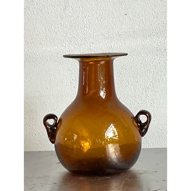 Mid 20th Century Vintage Boho Amber Blown Glass Vase For Sale - Image 5 of 6