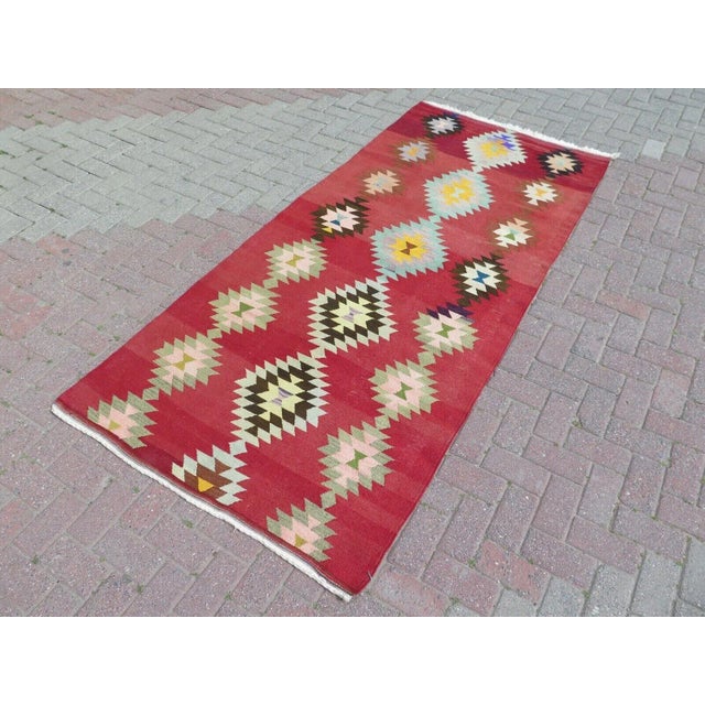 Burnt Orange Vintage Turkish Kilim Rug - 45" X 100" For Sale - Image 8 of 12