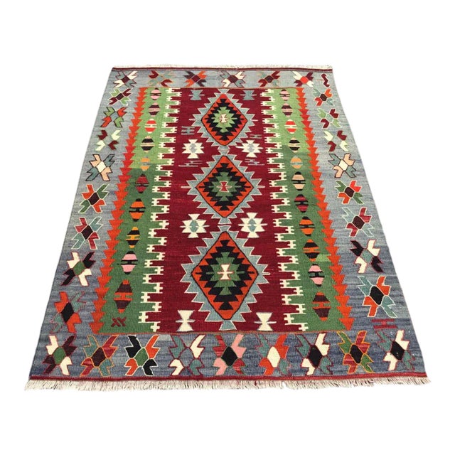 Vintage Turkish Kilim Rug, 58" X 41" For Sale