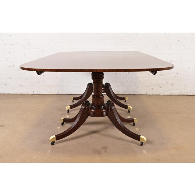 Baker Furniture Georgian Banded Mahogany Double Pedestal Extension Dining Table, Newly Refinished For Sale - Image 11 of 13