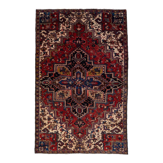 1960s Vintage Persian Tabriz Handmade Medallion Red Wool Rug For Sale