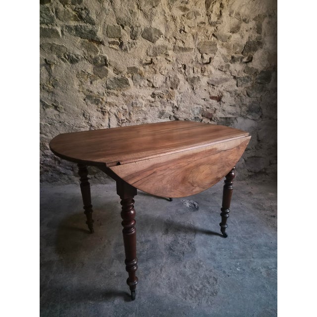 Wood Antique French Walnut Drop-Leaf Dining Table, 1900s For Sale - Image 7 of 18